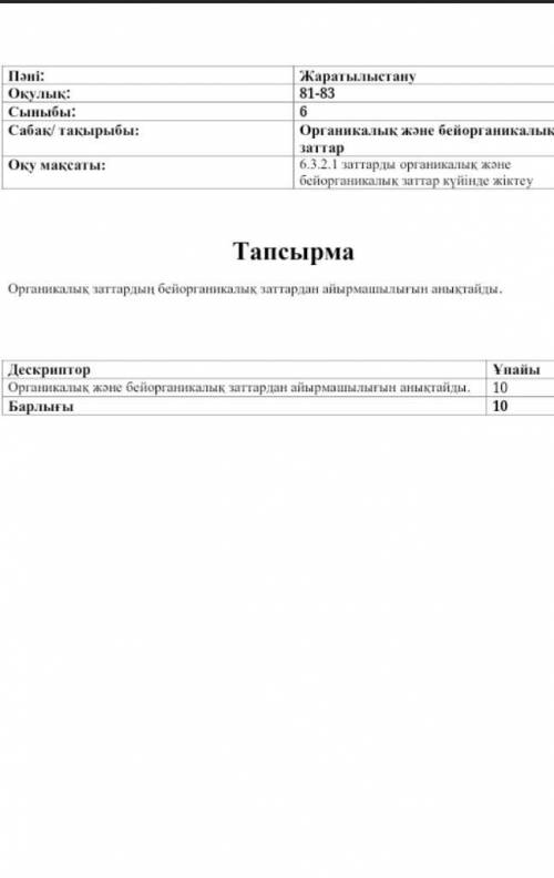 Органикалық заттарды бейоргинакалық заттардан айырмашылығын анықтайды. помагите берем.өтірік жазанба