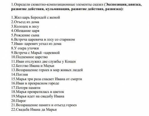 1.Определи сюжетно-композиционные элементы сказки (Экспозиция,завязка, развитие действия, кульминаци