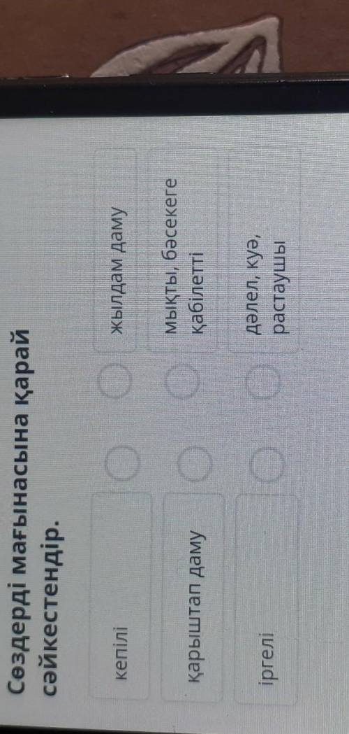 Сөздерді мағынасына қарай сәйкестендір.жылдам дамукепілімықты, бәсекегеқабілеттіқарыштап дамуОіргелі