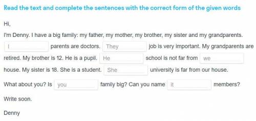 Read the text and complete the sentences with the correct form of the given words (5 класс)