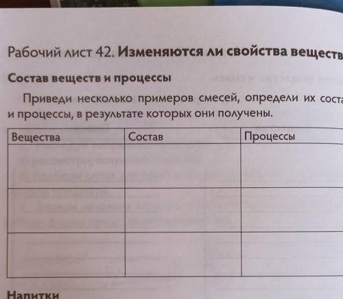 Напишите 3 вещества, 3 состава , 3 процесса. (естествознание 4 класс)​