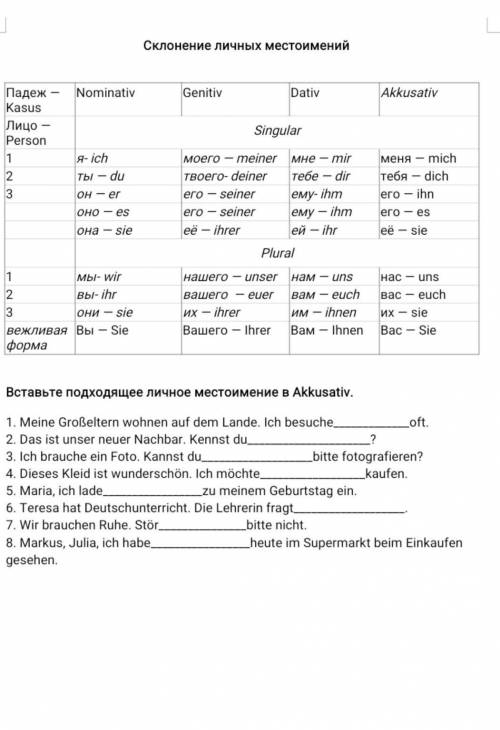 Вставьте подходящее личное местоимение в Akkusativ. 1. Meine Großeltern wohnen auf dem Lande. Ich be