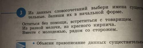 Из данных словосочетаний выбери имена существительные. Запиши их в начальной форме.