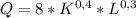 Q=8*K^{0,4}*L^{0,3}