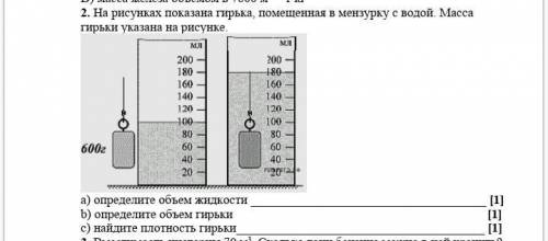 На рисунке показана гирька, помещения в мензурку с водой .Масса гирьки указанна на рисунке. (Ниже фо