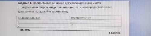 предоставьте не менее двух положительных и двух отрицательных сторон индустриализации. На основе пре