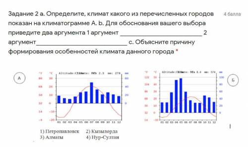 а. Определите, климат какого из перечисленных городов показан на климатограмме А. b. Для обоснования