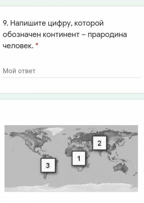 Напишите цифру, которой обозначен континент – прародина человек. *​