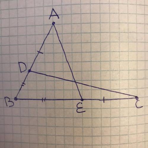 DB=BE DA=EC ДОКАЗАТЬ ЧТО УГОЛ А РАВЕН УГЛУ С