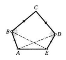 В пятиугольнике ABCDE углы ABC и CDE равны, AB=ED, BC=CD. Докажите, что равны отрезки AD и BE.