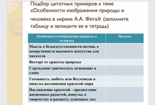 Табличка,заполнить.Подбор цитатных примеров А.А.Фет «еще майская ночь