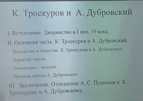 Напишите сочинение по Дубровскому по плану​