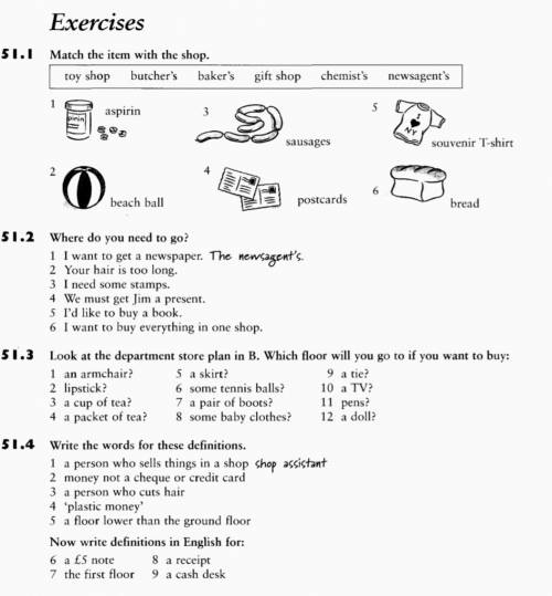 51.1 Match the item with the shop. toy shop butcher's baker's gift shop chemist's newsagent's 5. 1 a
