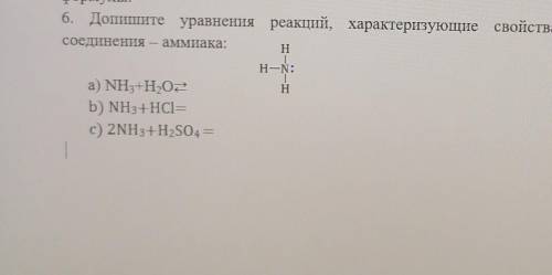 Допишите уровнение реакций, характеризующее свойства неорганического соединения - аммиака :​