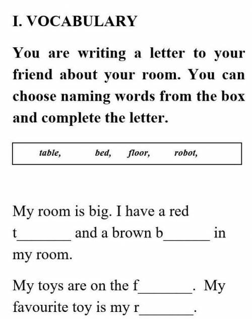 You are writing a letter to your friend about your room. You can choose naming words from the box an