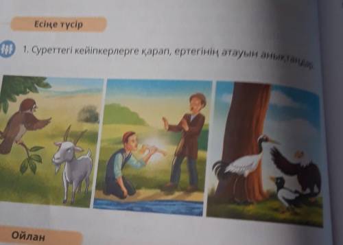 1. Суреттегі кейіпкерлерге қарап, ертегінің атауын анықтаңдар.Есіңе түсір ​