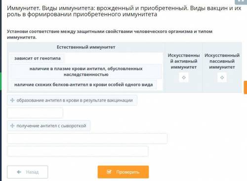 Установи соответствие между защитными свойствами человеческого организма и типом иммунитета. Естеств