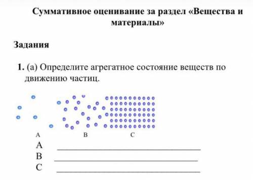 Определите агрегантное состояние вещевств по движению частиц! У меня сор