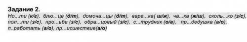 ДАЙТЕ ОТВЕТ Задание 2. <br>Но...ти (к/г),  блю...це (д/т),  домоча...цы (д/т),  варе...ка( ш/ж