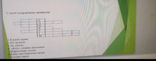 топ Сөзжұмбақты шешіндерAНEСІM1 Кәделі мүше.2 Ел ордасы3 Ас атасы4 «Кет» созінін антонимі5 Нәрестені