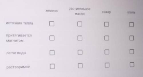 7. Установите правильное соответствие между веществом и его свойствами*железорастительноемаслосахару