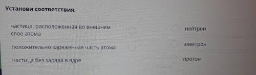 Установи соответствия. частица, расположенная во внешнемСлое атоманейтронположительно заряженная час