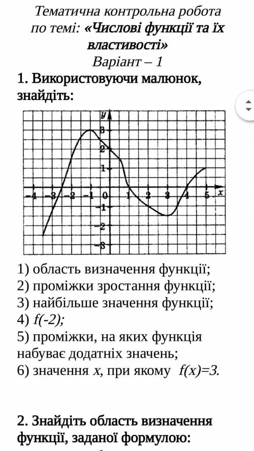 Контрольна робота за темою функції їх