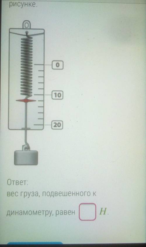 Определи вес груза подвешенного к динамометру который изображён на рисунке ответ: вес груза подвешен