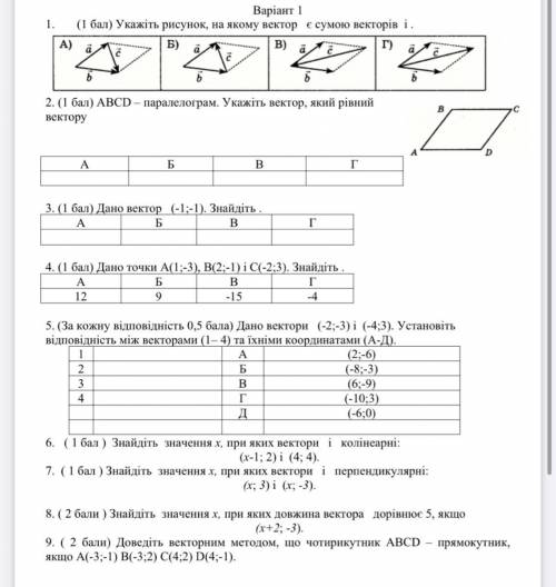 Контрольная 9 класс геометрия ,