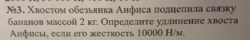 Хвостом обезьянка Анфиса подцепила связку бананов массой 2 кг. Определите удлинение хвоста Анфисы, е