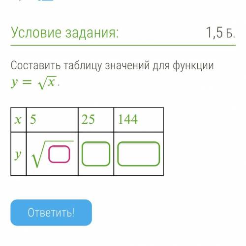 Составить таблицу значения для функции