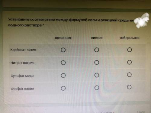 Установите соответствие между формулой соли и реакцией среды ее водного раствора