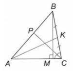 На рисунке изображен треугольник АВС. Укажите названия следующих элементов BM - ...AK - ...CP - ...​