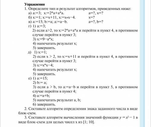 1. Определите тип и результат алгоритмов, приведённых ниже Тема: Основные типы алгоритмов