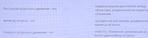 Установи соответствие. Расстояние встречного движения - этопервоначальное расстояние междуобъектами,