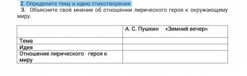 Определите тему и идею стихотворения. 3. Объясните своё мнение об отношении лирического героя к окру