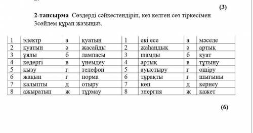 Сөздерді сәйкестендіріп, кез келген сөз тіркесімен 3сөйлем құрап жазыңыз. 1 электр а қуатын 1 екі ес