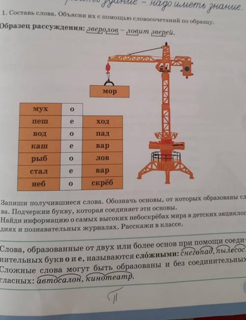 1. Состав слоха. Объяснит их с словосочетаний по образцу. Образец рассуждения: зверолов - ловит звер