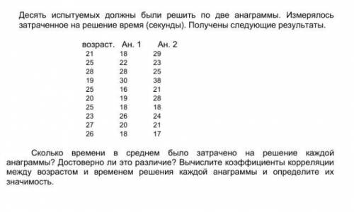 с задачей по статистике с корреляцией. Сколько времени в среднем было затрачено на решение каждойана