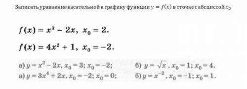 Записать уравнение касательной к графику функции y=f(x) в строчке с абсциссой X0