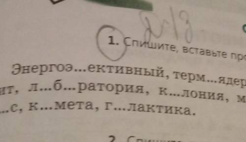 1. Спишите, вставьте пропущенные буквы. Энергоэ...ективный, терм...ядерный, мороид, м...т...ор, мо-р