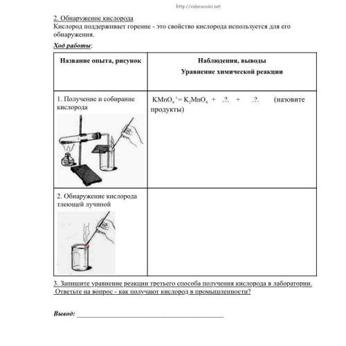 Практическая работа. Получение и свойства кислорода Цель работы Получить кислород (методом вытеснени