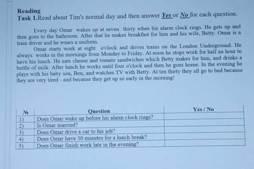 Reading Task 1.Read about Tim's normal day and then answer Yes or No for each question.Every day Oma