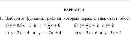 Выберите функции, графики которых параллельны, ответ обоснуйте