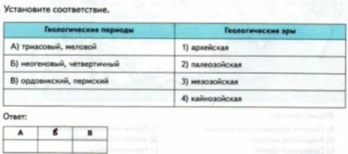 Установи соответствие между Геологическими периодами и Геологическими Эрами