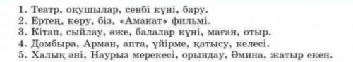 Берілген тірек сөздерді қолдана отырып , көсемше жұрнақтарың жалғау арқылы сөйлем құраңдар