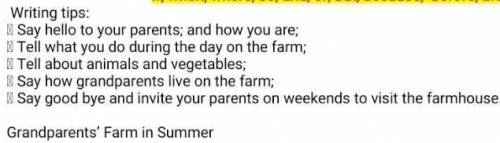 Writing tips: Say hello to your parents; and how you are;Tell what you do during the day on the farm