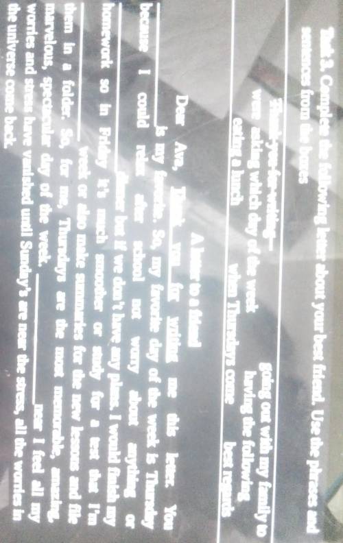 Task 3. Complete the following letter about your best friend. Use the phrases and sentences from the