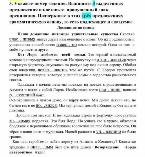 3. Укажите номер задания. Выпишите 3 выделенных предложения и поставьте пропущенный знакпрепинания.