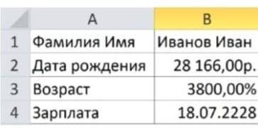 2. Ученик заполнил таблицу Excel и получил следующий результат. 1 Фамилия Имя Иванов Иван 2 Дата рож